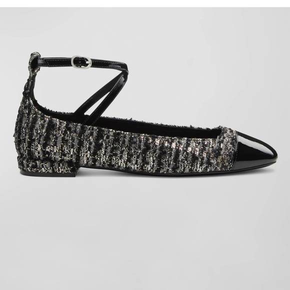 NEW STUART WEITZMAN eden strap flat in black tweed - Picture 2 of 2